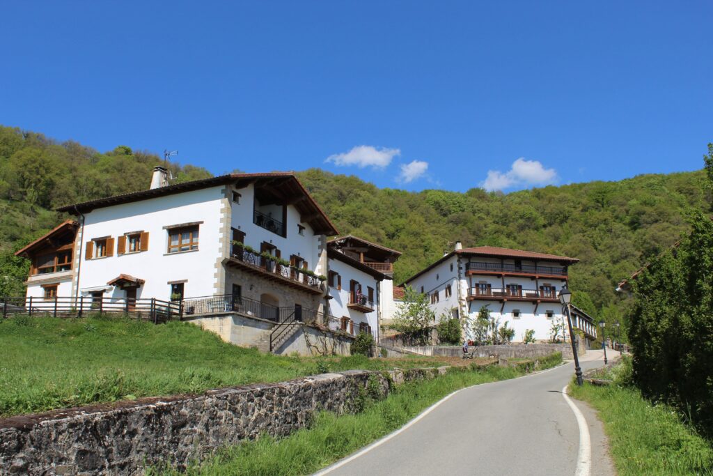 Paisaje rural del Valle de Ultzama con casa tradicional y montañas